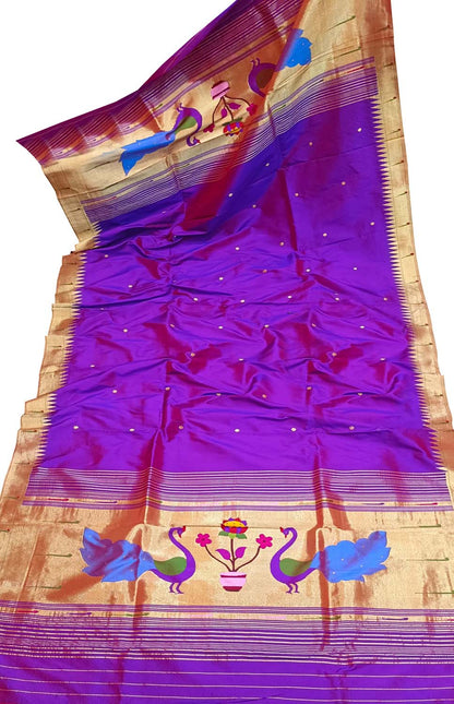 Exquisite Purple Handloom Paithani Silk Peacock Design Dupatta: A Timeless Elegance - Luxurion World