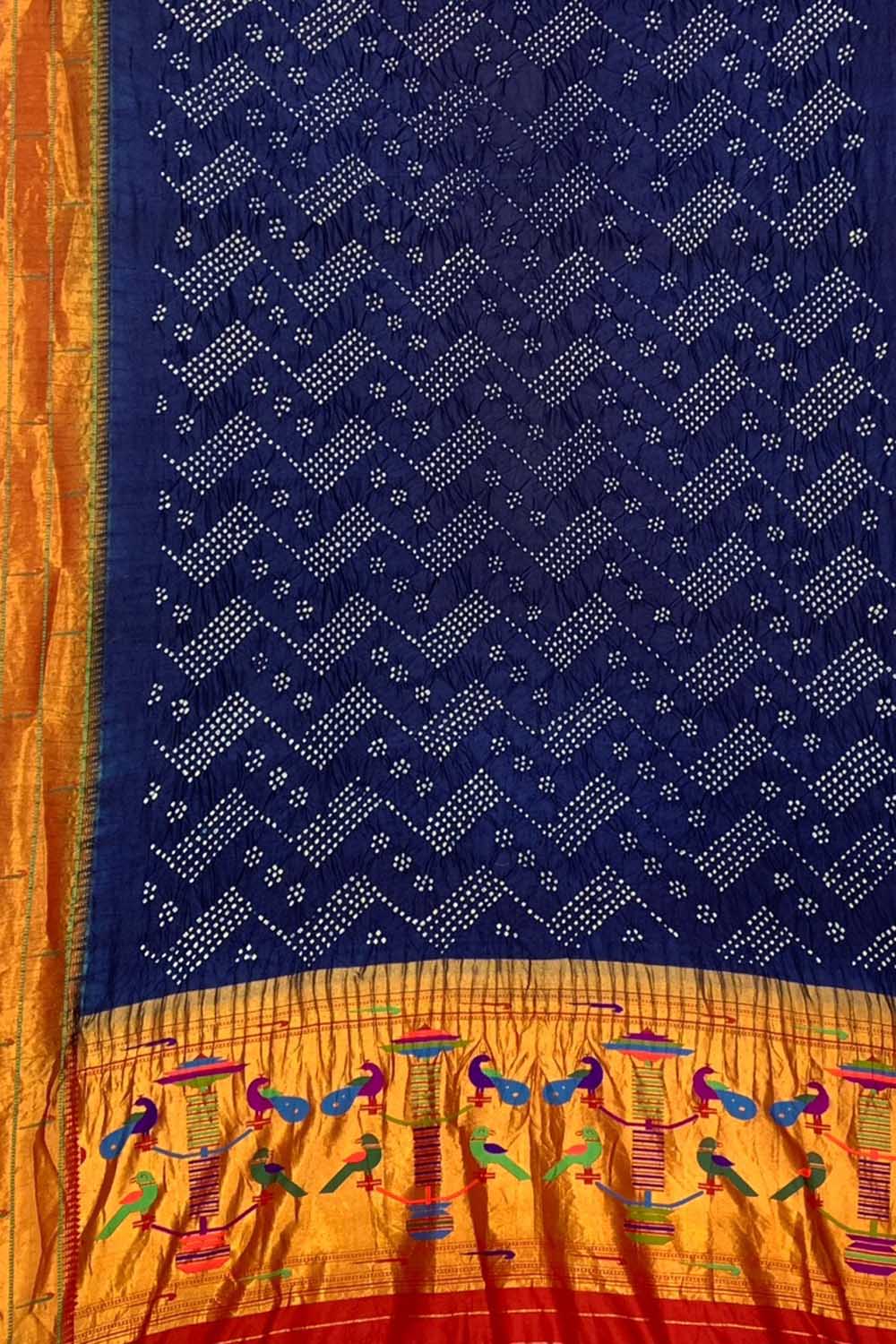 Blue Paithani Bandhani Pure Silk Dupatta - Luxurion World