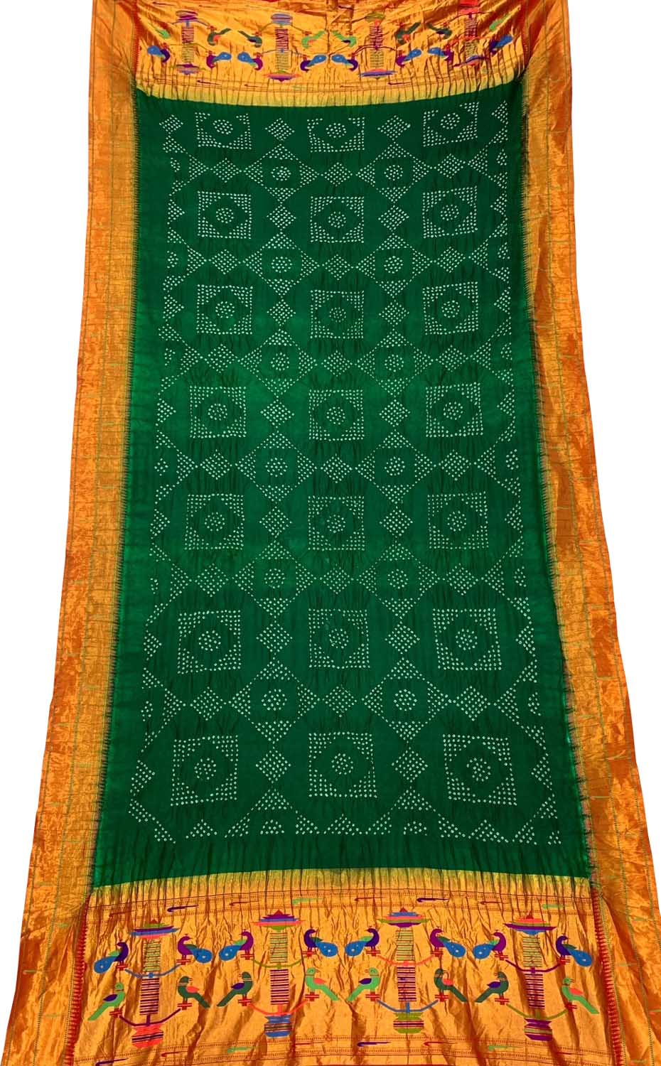 Green Paithani Bandhani Pure Silk Dupatta