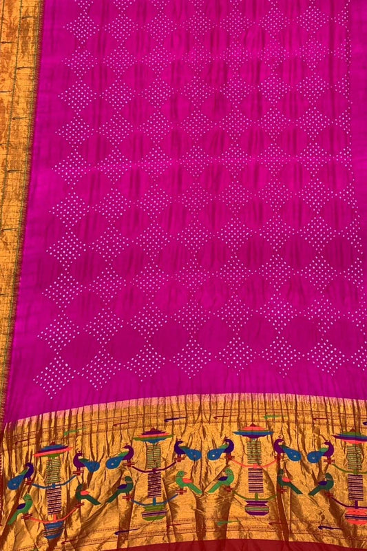 Pink Paithani Bandhani Pure Silk Dupatta - Luxurion World