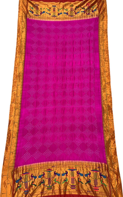 Pink Paithani Bandhani Pure Silk Dupatta - Luxurion World