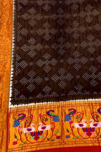 Brown Paithani Bandhani Pure Silk Dupatta - Luxurion World