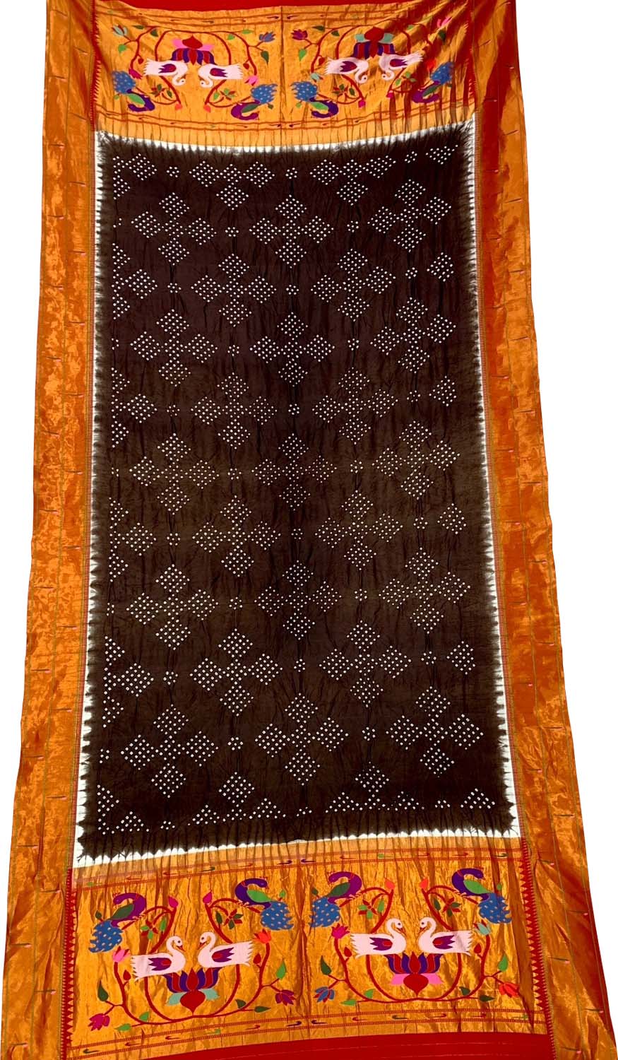 Brown Paithani Bandhani Pure Silk Dupatta
