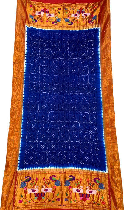 Blue Paithani Bandhani Pure Silk Dupatta - Luxurion World