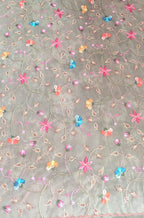 Pastel Embroidered Parsi Convent Work Net Flower Design Dupatta - Luxurion World