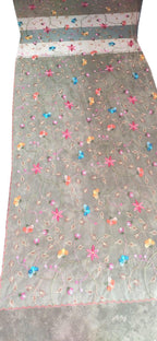 Pastel Embroidered Parsi Convent Work Net Flower Design Dupatta - Luxurion World