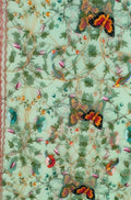Green Embroidered Parsi Convent Work Net Bird And Flower Design Dupatta - Luxurion World