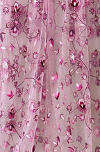 Pink Embroidered Parsi Convent Work Net Flower Design Dupatta - Luxurion World