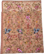 Orange Embroidered Parsi Convent Work Net Bird And Flower Design Dupatta - Luxurion World