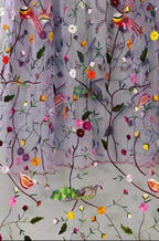 Purple Embroidered Parsi Convent Work Net Bird And Flower Design Dupatta - Luxurion World