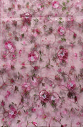 Pink Embroidered Parsi Convent Work Net Flower Design Dupatta - Luxurion World