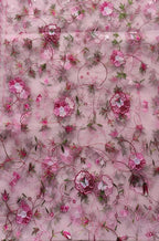 Pink Embroidered Parsi Convent Work Net Flower Design Dupatta - Luxurion World