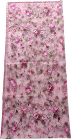 Pink Embroidered Parsi Convent Work Net Flower Design Dupatta - Luxurion World