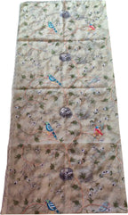 Grey Embroidered Parsi Convent Work Net Bird And Flower Design Dupatta - Luxurion World