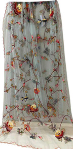 Pastel Embroidered Parsi Convent Work Net Bird And Flower Design Dupatta - Luxurion World