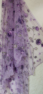 Purple Hand Embroidered Parsi Convent Work Net Dupatta - Luxurion World