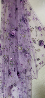 Purple Hand Embroidered Parsi Convent Work Net Dupatta - Luxurion World