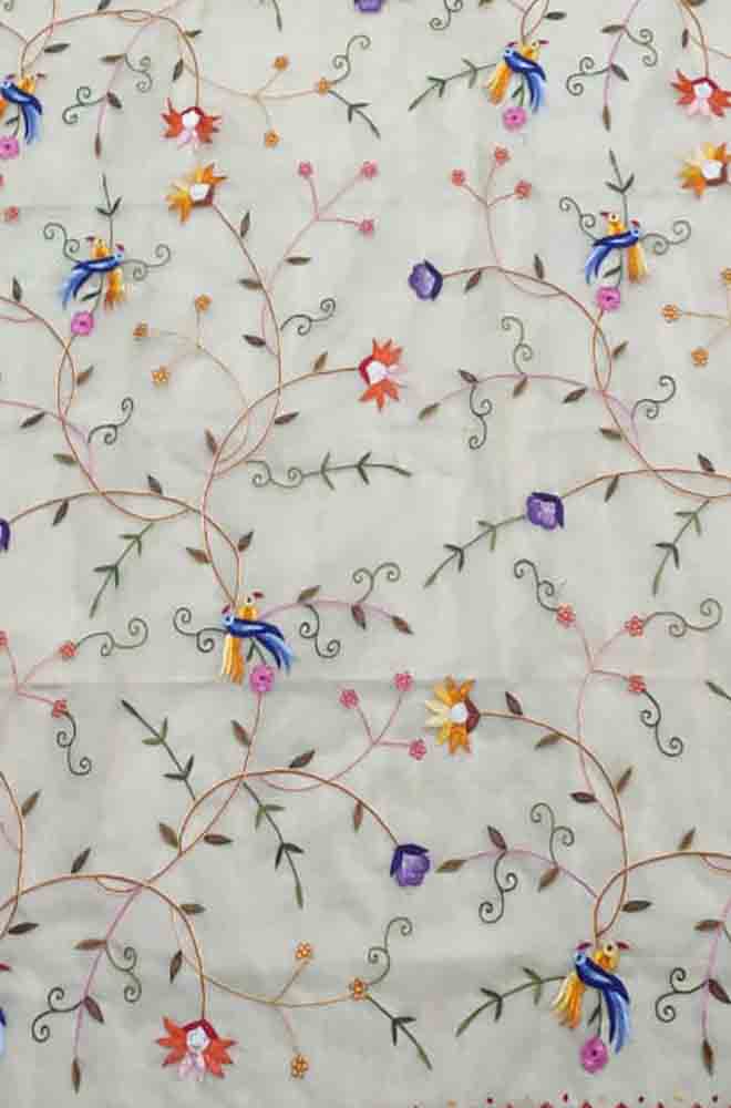 Yellow Embroidered Parsi Convent Work Organza Flower Design Dupatta - Luxurion World