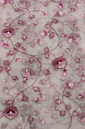 Pink Embroidered Parsi Convent Work Organza Flower Design Dupatta - Luxurion World