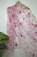 Pink Embroidered Parsi Convent Work Net Bird And Flower Design Dupatta - Luxurion World