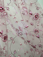 Pink Embroidered Parsi Convent Work Net Bird And Flower Design Dupatta - Luxurion World