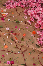 Orange Embroidered Parsi Convent Work Net Flower Design Dupatta - Luxurion World