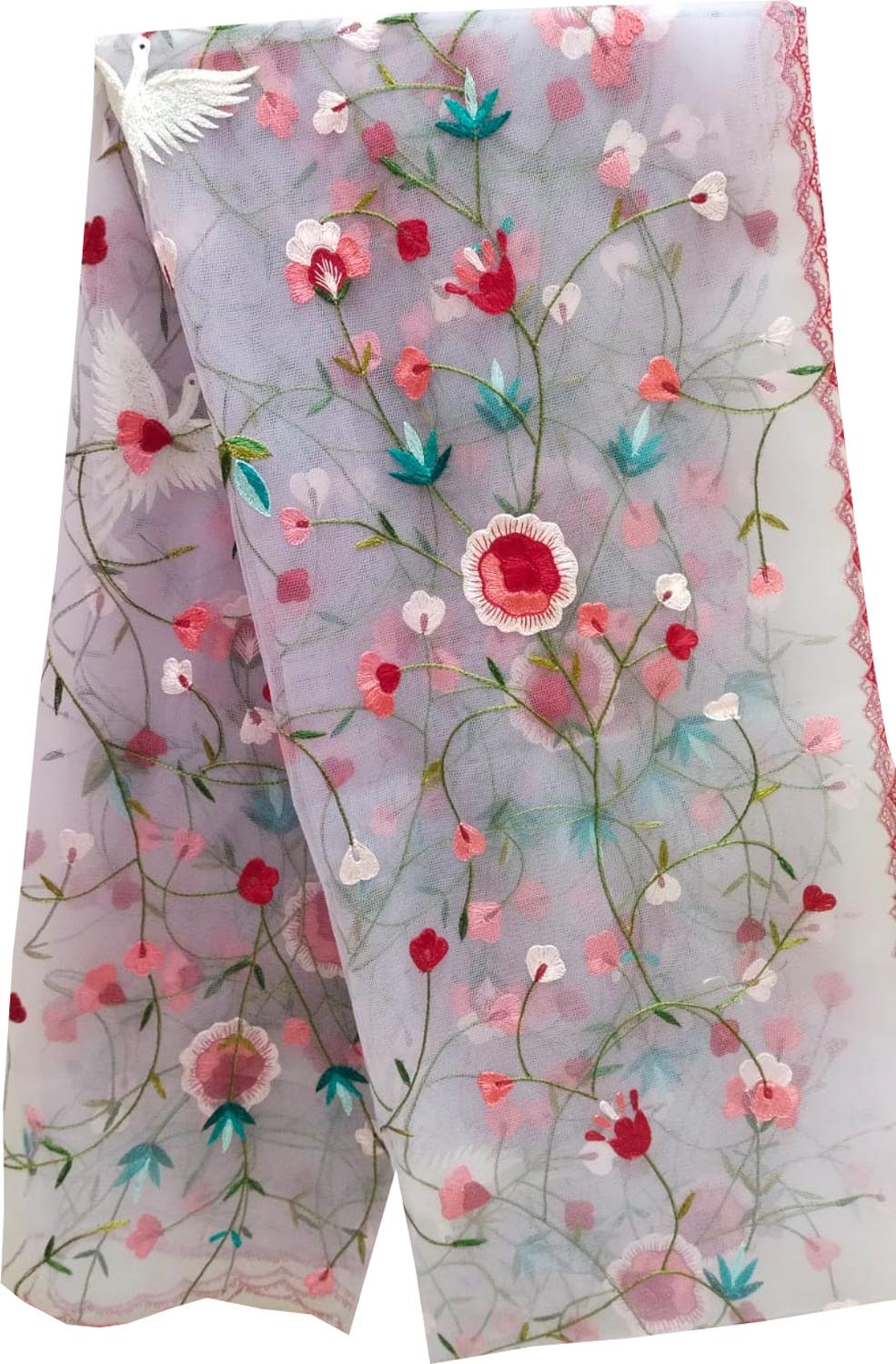 Pink Parsi Hand Embroidered Dupatta with Convent Work: A Stunning Accessory - Luxurion World
