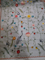 Stunning Off White Parsi Dupatta with Hand Embroidered Convent Work - Luxurion World