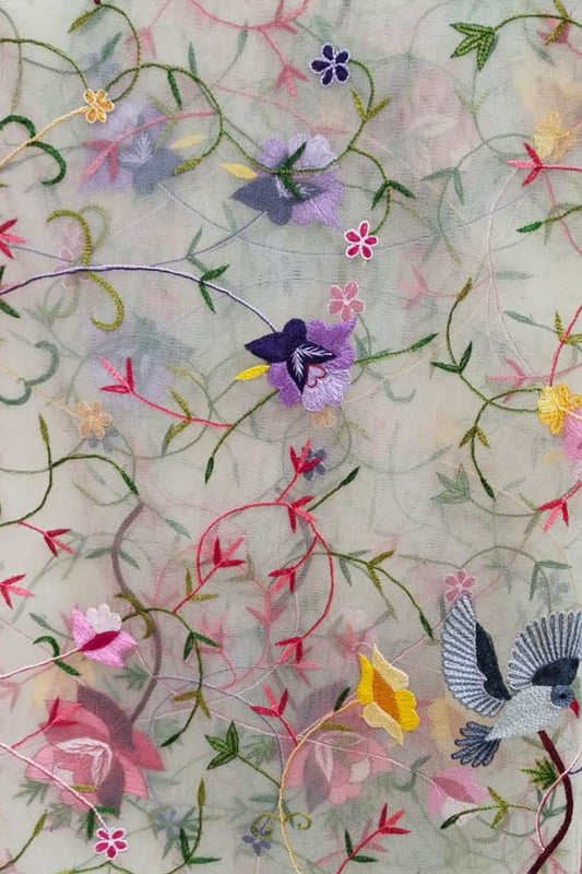 Exquisite Off White Parsi Dupatta with Hand Embroidered Convent Work - Luxurion World