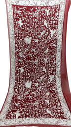 Exquisite Brown Parsi Hand Embroidered Georgette Dupatta - Luxurion World