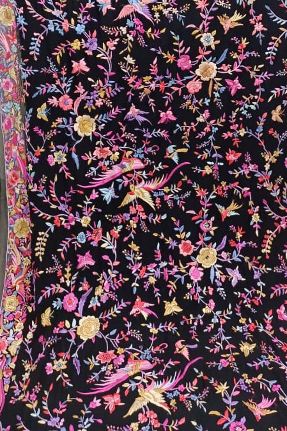 Exquisite Black Parsi Hand Embroidered Georgette Dupatta - Luxurion World