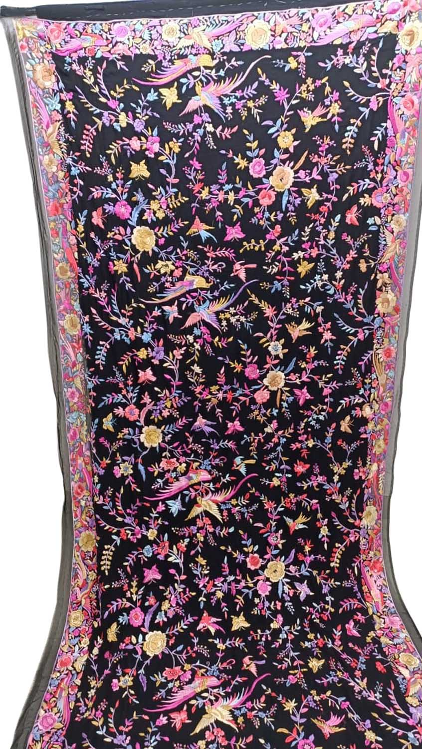 Exquisite Black Parsi Hand Embroidered Georgette Dupatta - Luxurion World