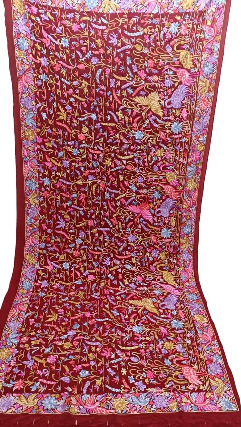 Exquisite Red Parsi Georgette Dupatta with Hand Embroidery - Luxurion World