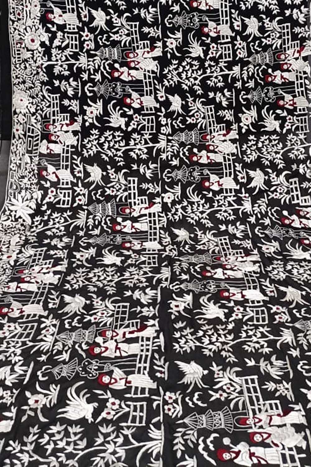 Exquisite Black Parsi Georgette Dupatta with Hand Embroidery - Luxurion World
