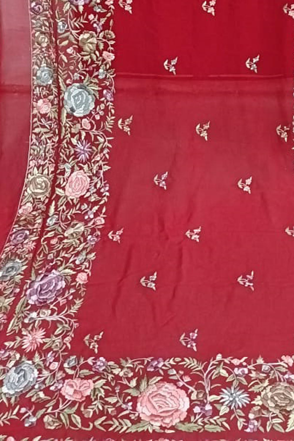 Exquisite Red Parsi Hand Embroidered Georgette Dupatta - Pure Elegance - Luxurion World