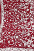 Red Parsi Hand Embroidered Pure Georgette Dupatta - Luxurion World