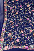Exquisite Blue Parsi Georgette Dupatta with Hand Embroidery - Luxurion World