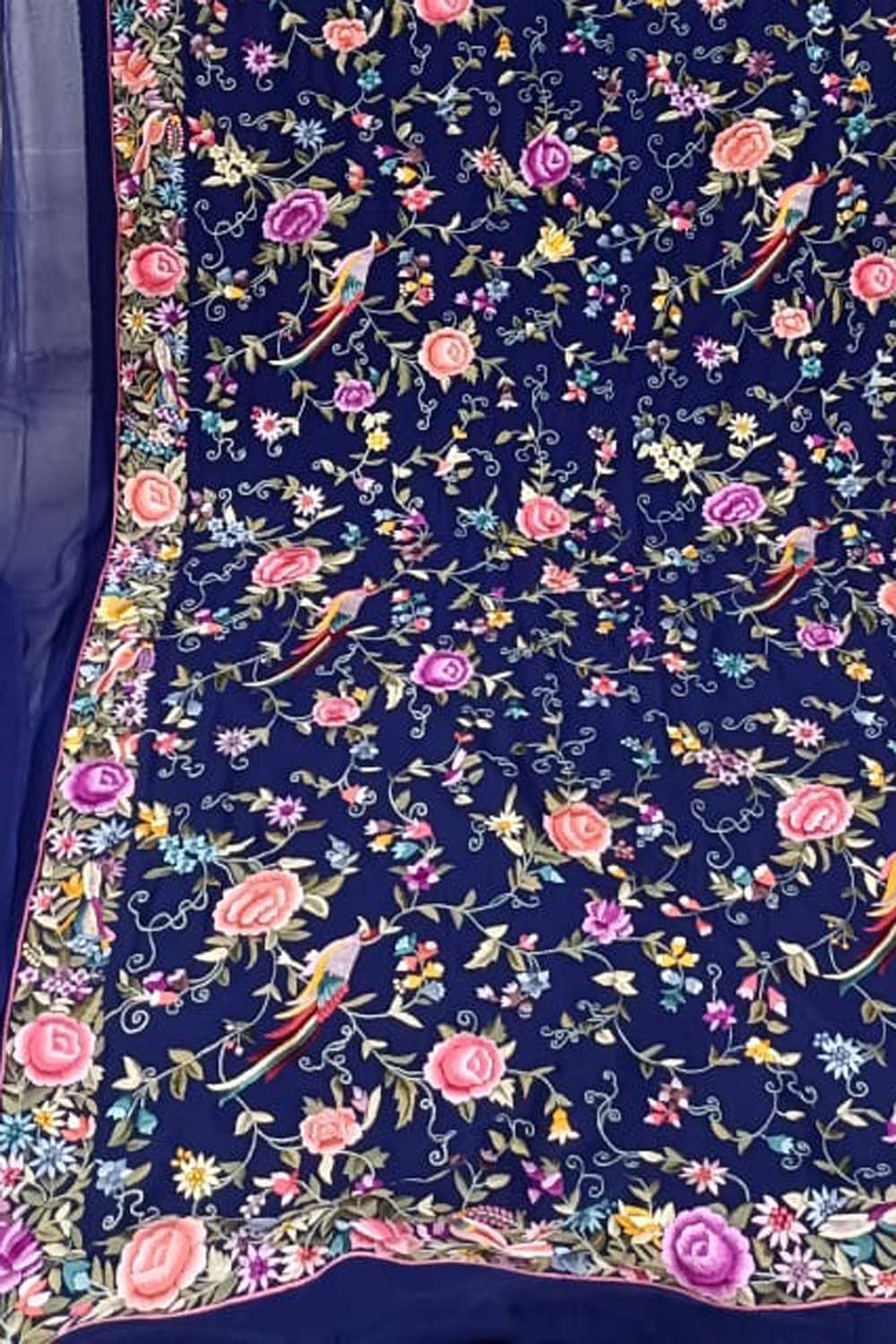 Exquisite Blue Parsi Georgette Dupatta with Hand Embroidery - Luxurion World