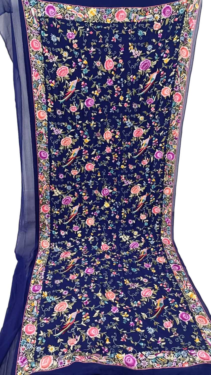 Exquisite Blue Parsi Georgette Dupatta with Hand Embroidery - Luxurion World