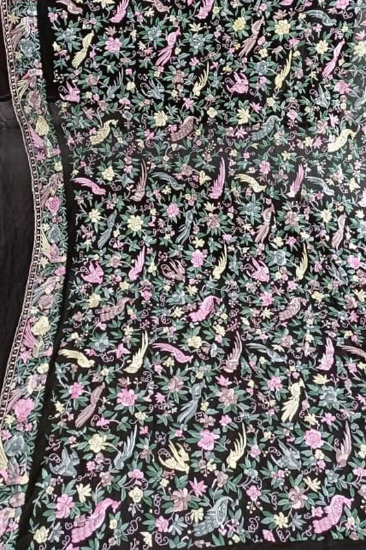 Exquisite Black Parsi Georgette Dupatta with Hand Embroidery - Luxurion World