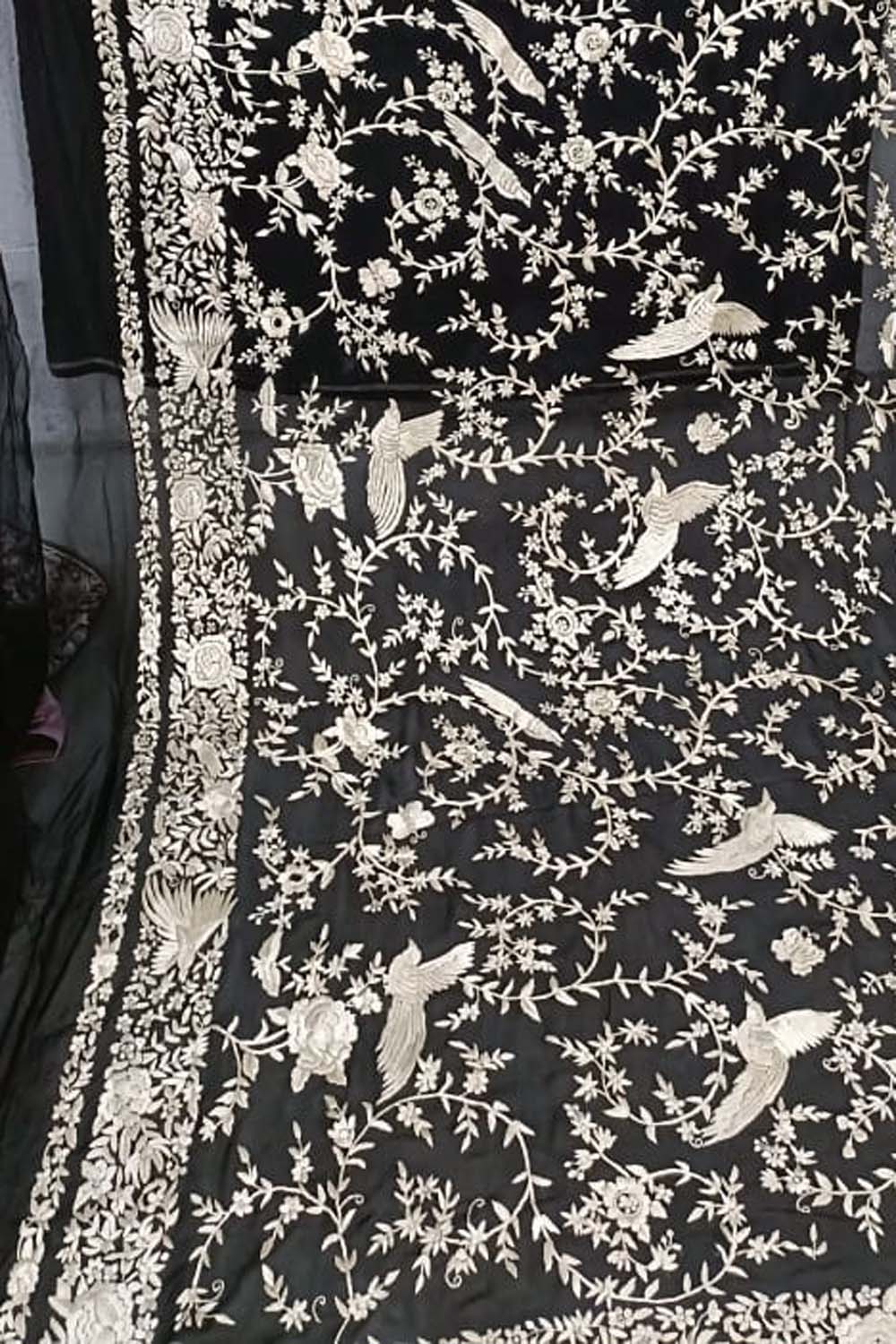 Exquisite Black Parsi Georgette Dupatta with Hand Embroidery - Luxurion World