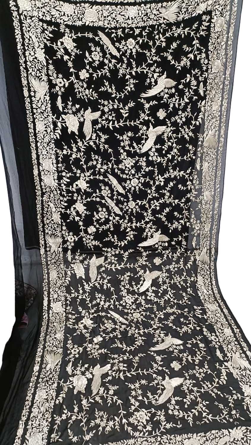 Exquisite Black Parsi Georgette Dupatta with Hand Embroidery - Luxurion World