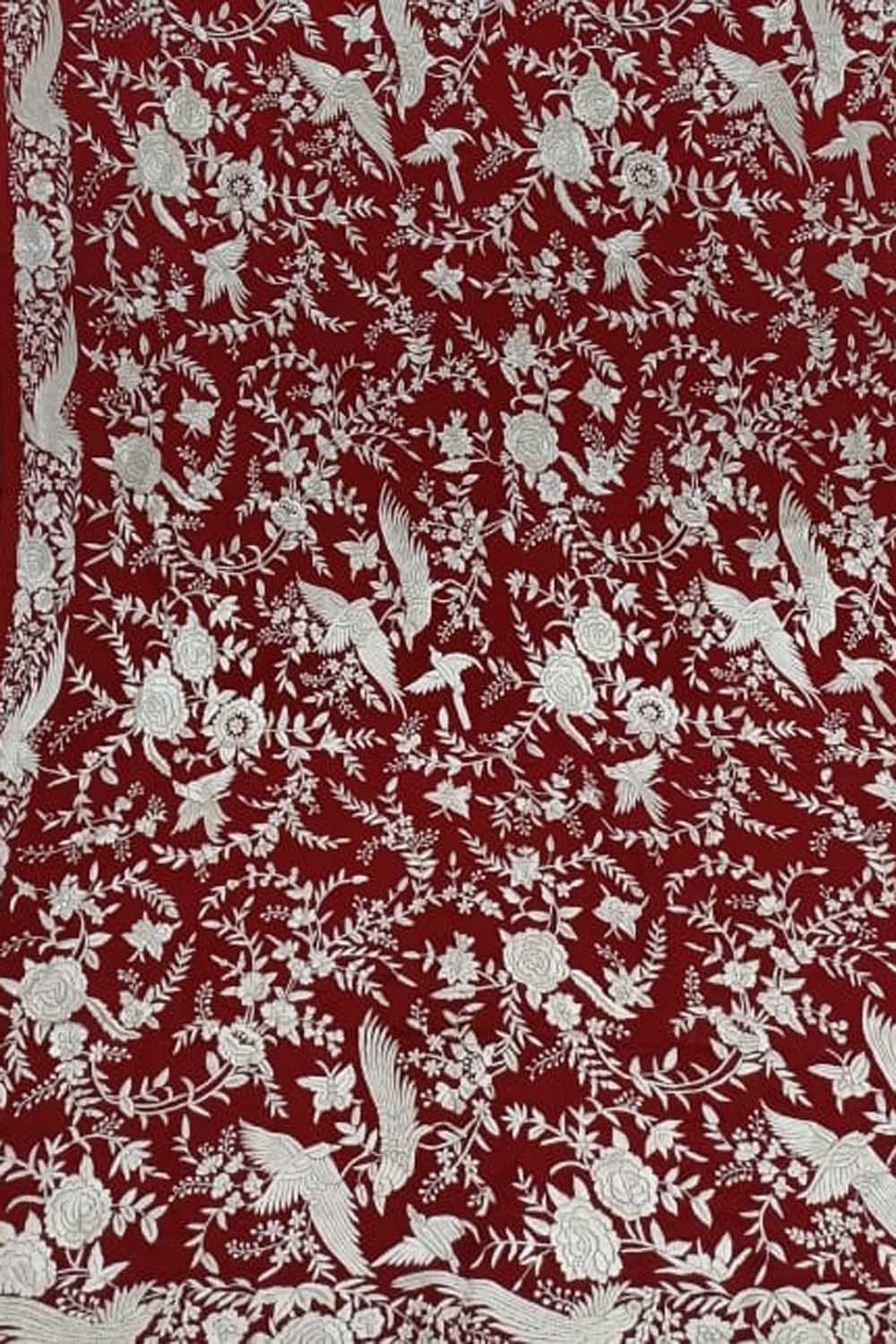 Exquisite Red Parsi Hand Embroidered Georgette Dupatta - Luxurion World