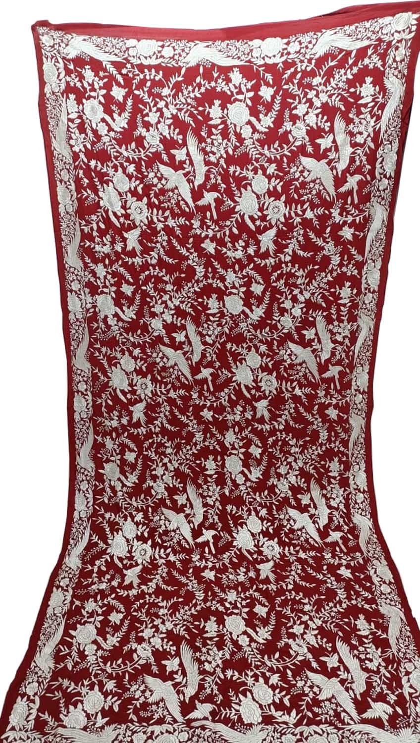 Exquisite Red Parsi Hand Embroidered Georgette Dupatta - Luxurion World