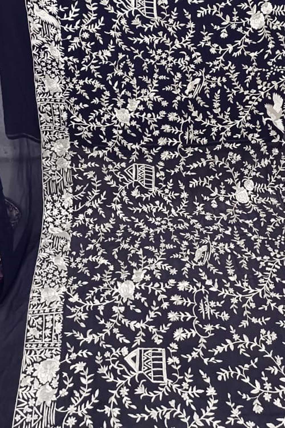 Exquisite Black Parsi Georgette Dupatta with Hand Embroidery - Luxurion World