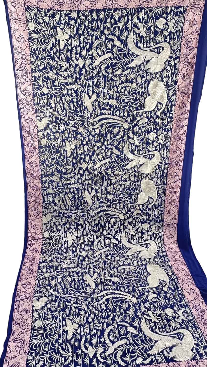 Exquisite Blue Parsi Georgette Dupatta with Hand Embroidery