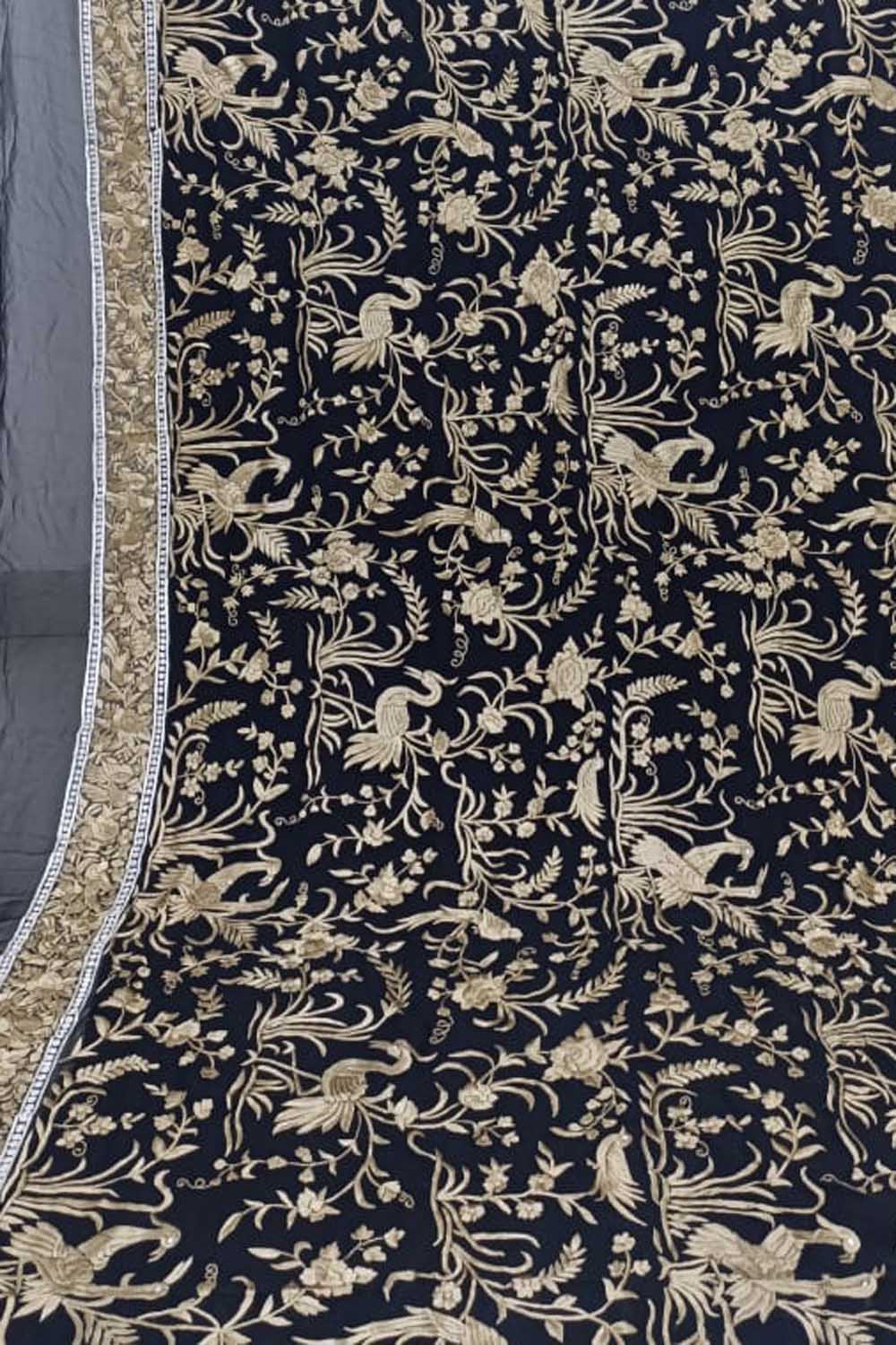 Exquisite Black Parsi Georgette Dupatta with Hand Embroidery - Luxurion World