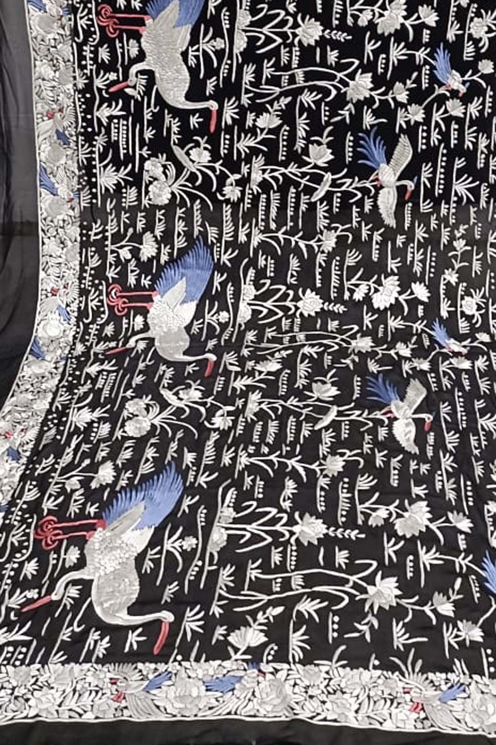 Exquisite Black Parsi Georgette Dupatta with Hand Embroidery - Luxurion World