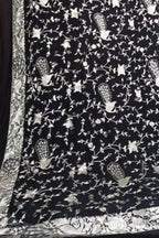 Exquisite Black Parsi Hand Embroidered Georgette Dupatta - Luxurion World