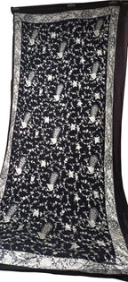 Exquisite Black Parsi Hand Embroidered Georgette Dupatta - Luxurion World